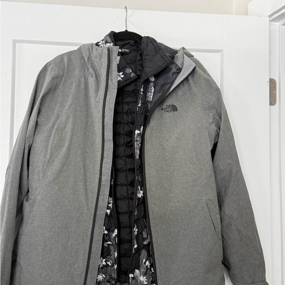 The North Face Gray Jacket with Black Floral Lining